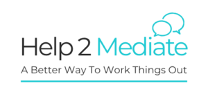 Help 2 mediate brand logo showing the words help 2 mediate and a speech bubble hoving above. Below help 2 mediate is the sentence a better wat wor work things out, with a thick underline
